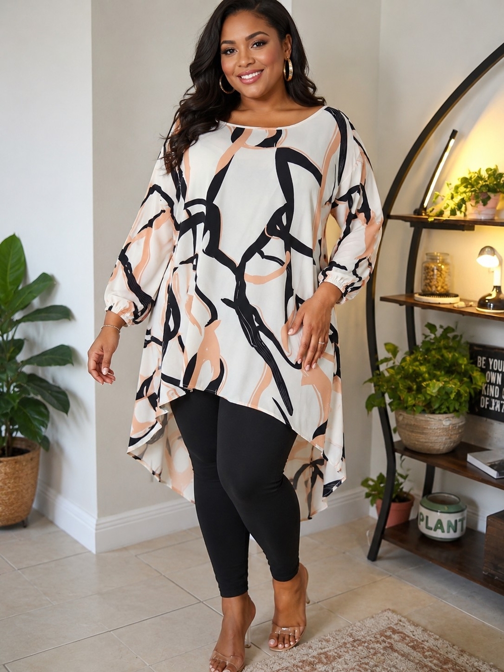 Peach & Black Abstract Tunic Top - 3XL